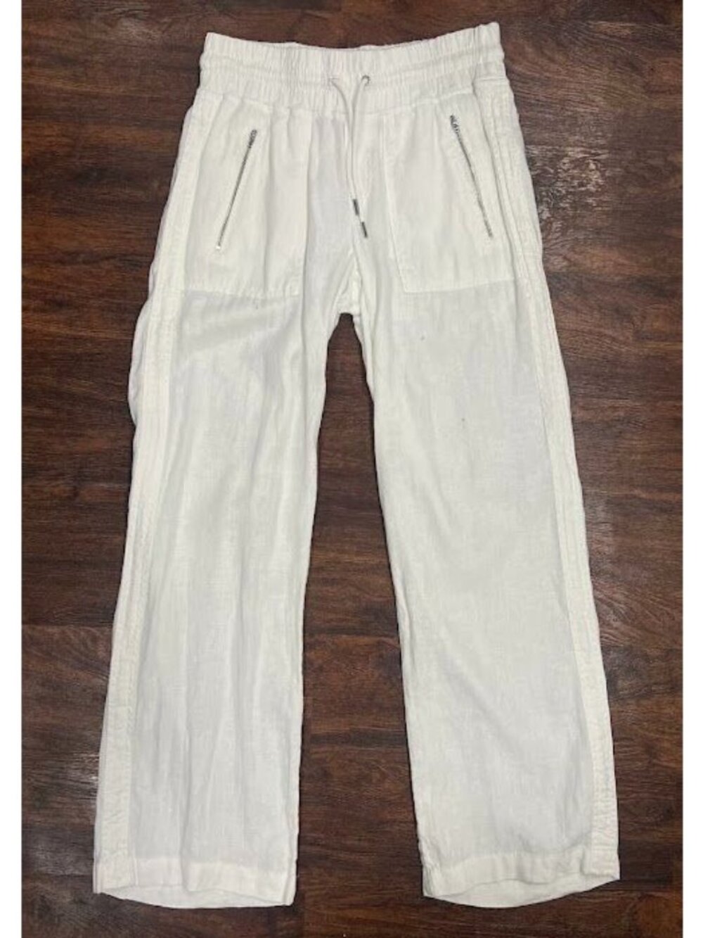 Athleta Size 4 Cargo Linen Wide-Leg Flowy Pants White Drawstring - Picture 3 of 8